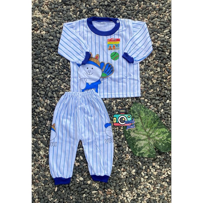 stelan baju bayi laki laki perempuan murah lucu motif baseball PANJANG 3-18 Bulan (ONE SIZE)
