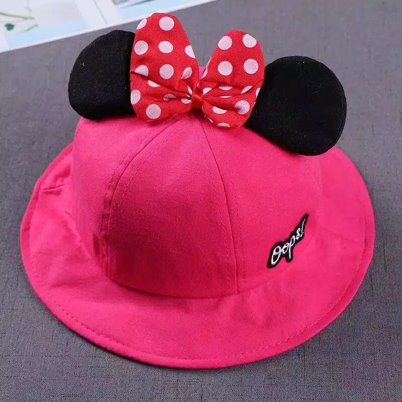 TOPI ANAK BAYI BUCKET HAT TOPI MOTIF MINNIE PITA OOPS FASHION ANAK 1-3 TAHUN-HOT PINK / PITA