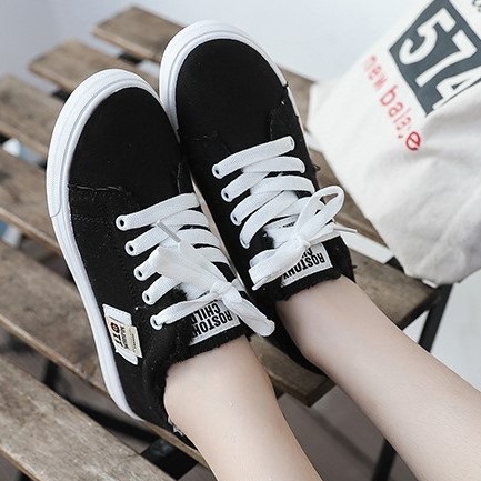 MOGYMOGY SHS003 Sepatu Sneakers Kasual Tali Bahan Jeans Woman Fashion Casual Shoes