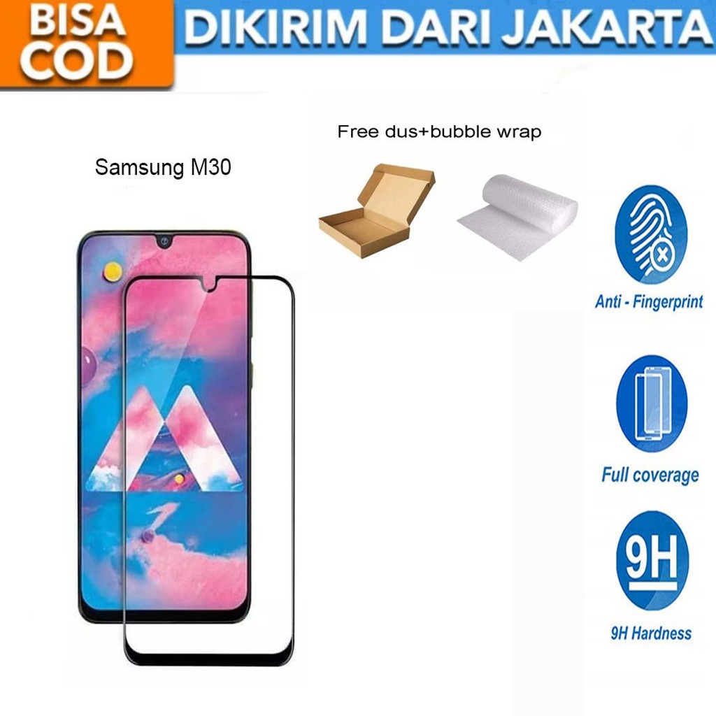 Samsung Galaxy M30 Full Cover/Full Screen Tempered Glass Screen Protector Anti Gores