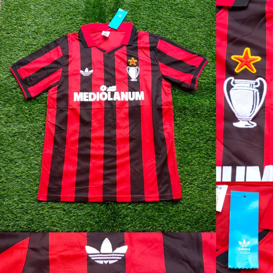 JERSEY SEPAK BOLAFUTSAL KEREN RETRO MILAN. HOME 1990-1991 GRADE ORI