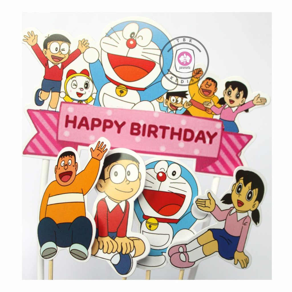Jual TOPPER DORAEMON ISI 5 / CAKE TOPPER HAPPY BIRTHDAY DORAEMON HIASAN