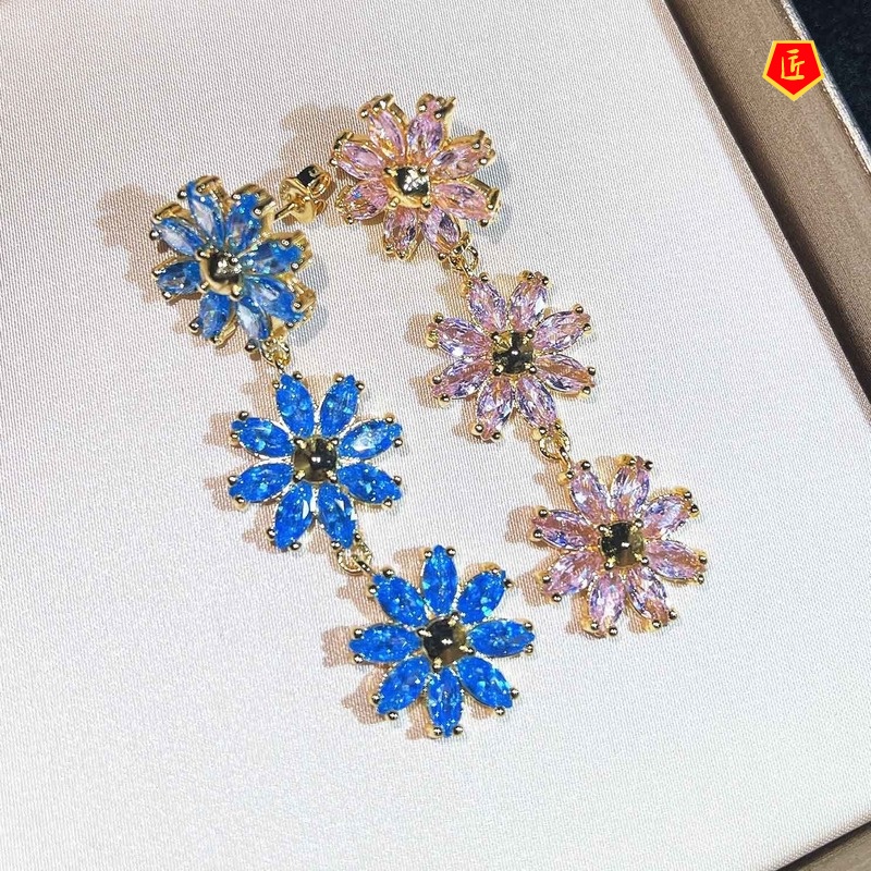 [Ready Stock]Long Sweet Sapphire Flower Earrings