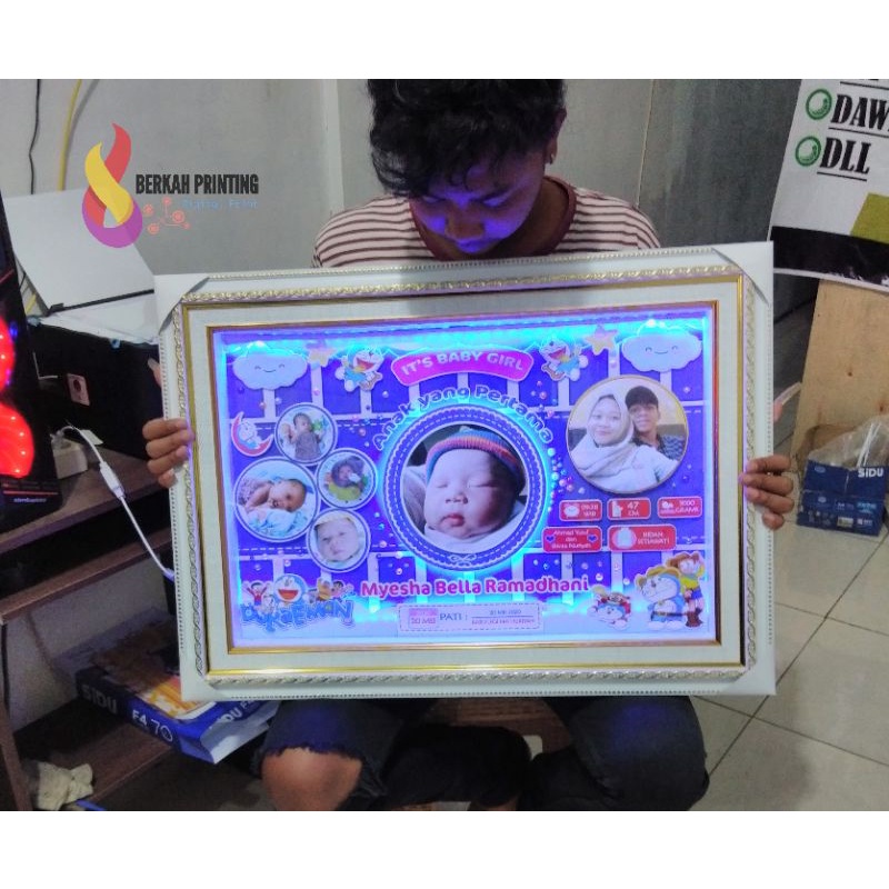 BIODATA BAYI Cetak Bingkai 3D Lampu Super Besar Biodata Anak Pajangan Hiasan Dinding Nama Bio Baby