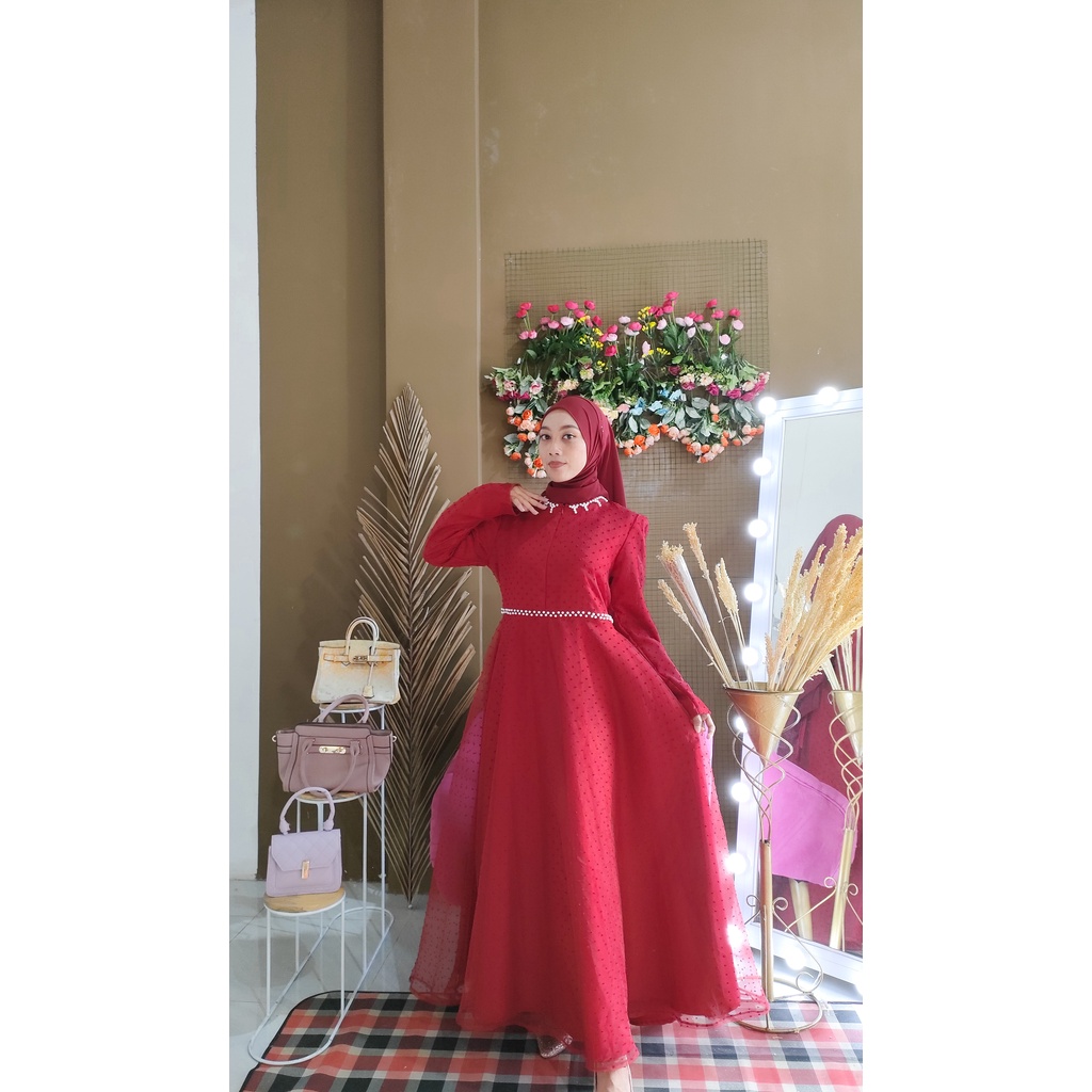 RUMAYSHA DRESS tulle polkadot / baju pesta remaja / gamis kondangan / lamaran / wisuda / bridesmaids tersedia ukuran kecil hingga jumbo