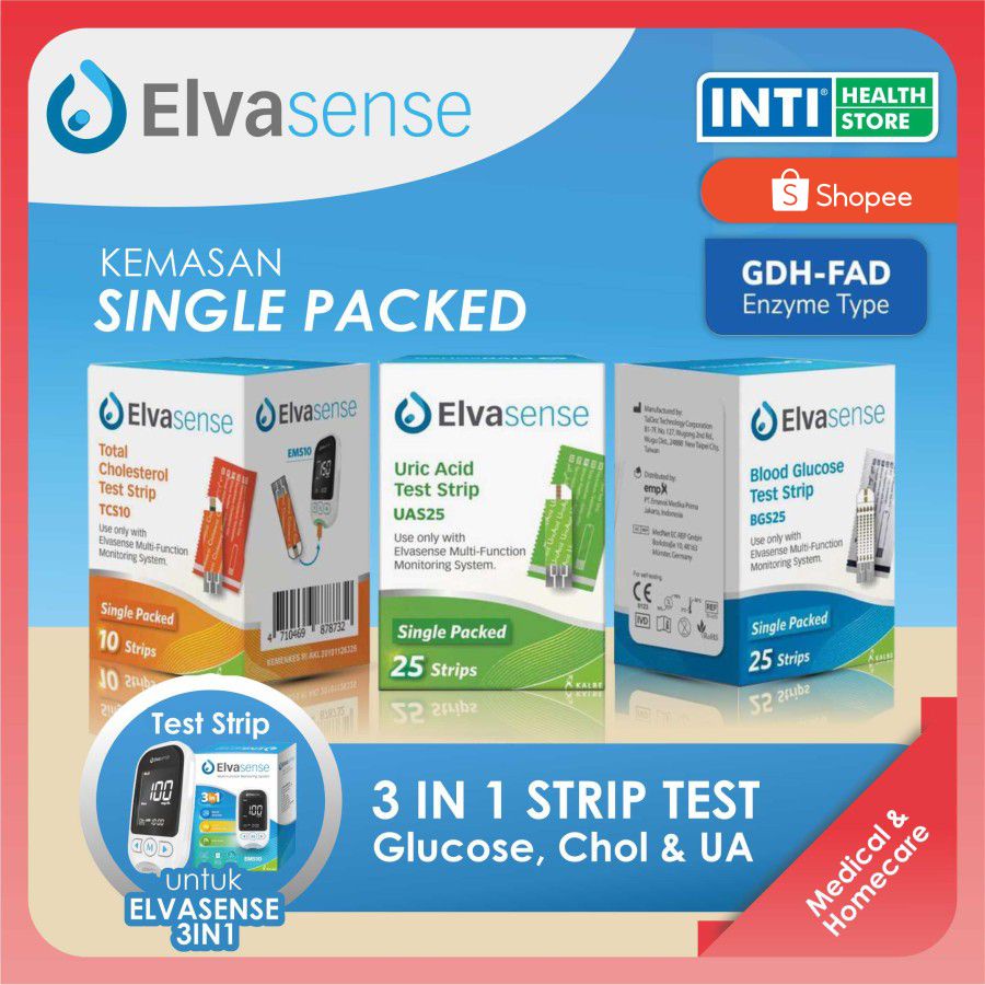 Elvasense | Strip Alat Cek 3 in 1 Gula Darah | Kolesterol | Asam Urat