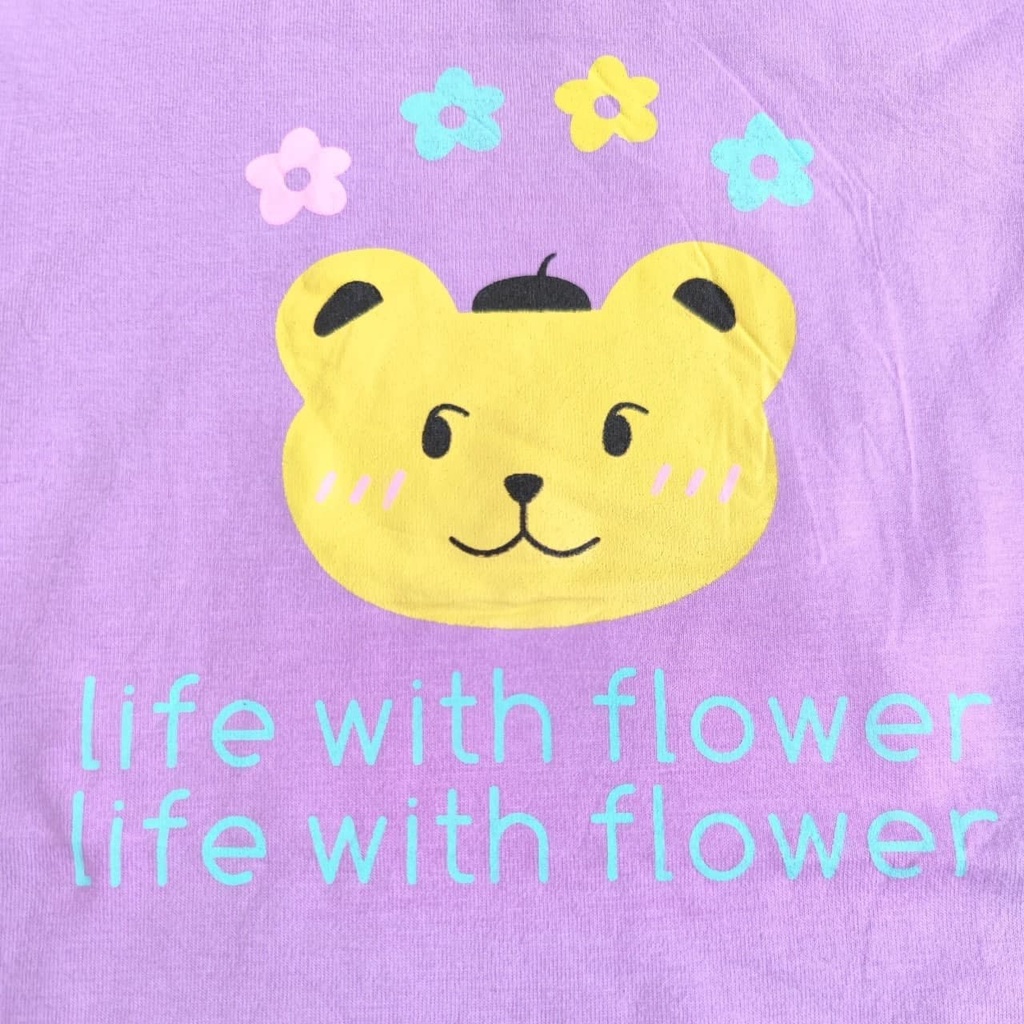 Promo !! Atasan kaos anak import / Kaos anak perempuan lucu / Kaos lembut untuk anak / Atasan life with flower ukuran 6 bulan  - 2 tahun