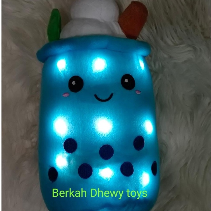 Boneka Boba Milk Tea and ice cream Plush LED dapat menyala Ukuran 35 cm