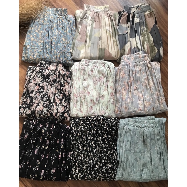 Rok Panjang Plisket Prisket Pastel/ Rok Import / Maxi Skirt Motif