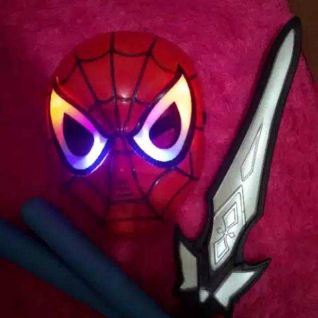 MAINAN ANAK TPENG SPIDERMAN+PEDANG+Toya TOPENG NYALA