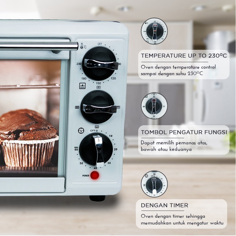 SEKAI Oven Listrik Low Watt/ Pemanggang Makanan Serbaguna 19L - OV-190