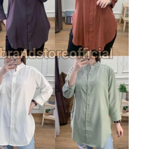 ❁ Kemeja Tunik Polos Jumbo Terkini Putih Oversize Shakila Bottega Foto Asli ☼