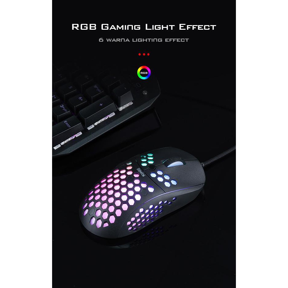 Mouse Gaming Honeycomb GAMEN GM710 6400 DPI Macro Ultralight - Garansi Resmi 1 Tahun