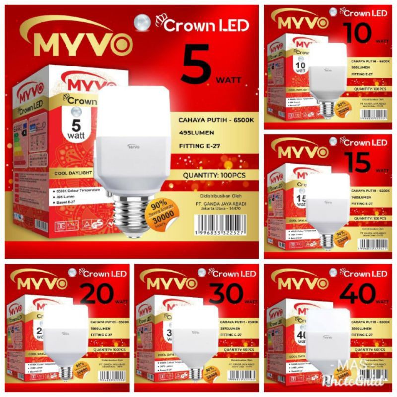 Lampu Bolam LED MYVO CROWN 5 Watt / 10 Watt / 15 Watt