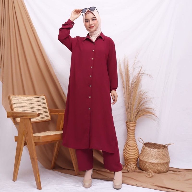 SETCEL TUNIK LAURA STELAN CELANA LONG TUNIK BUSUI RAYON CRINCLE