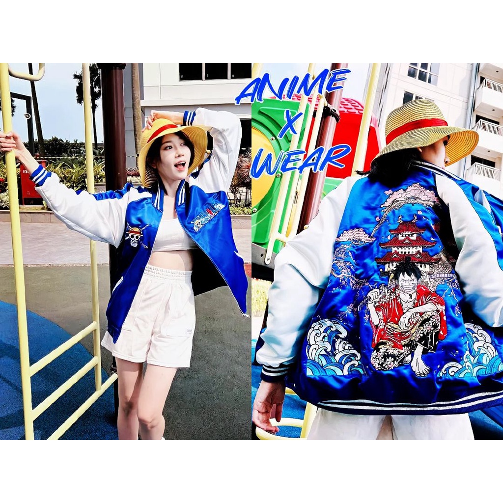 Sukajan Hanami Luffy Taro Blue Anime One Piece