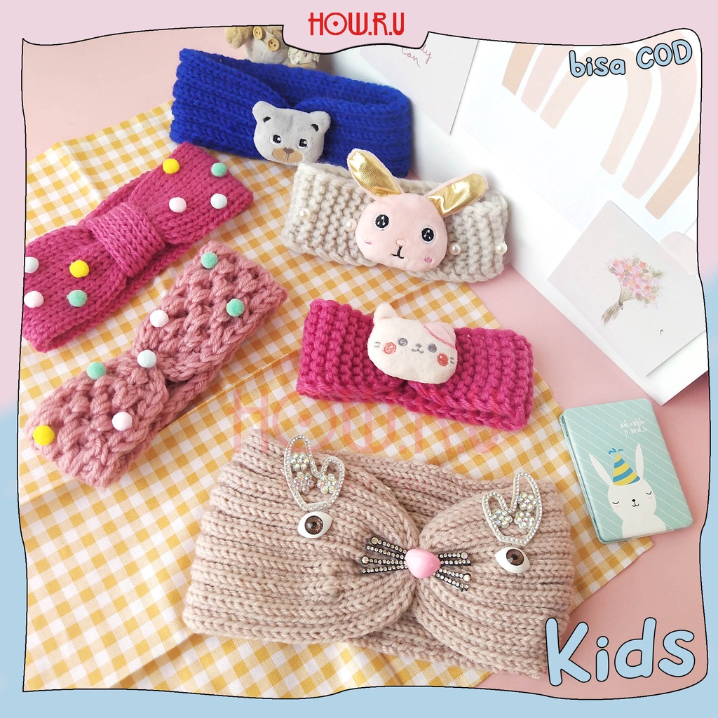 HOW.R.U | Bando Rajut Bayi Balita Pom Pom Motif Hewan Lucu