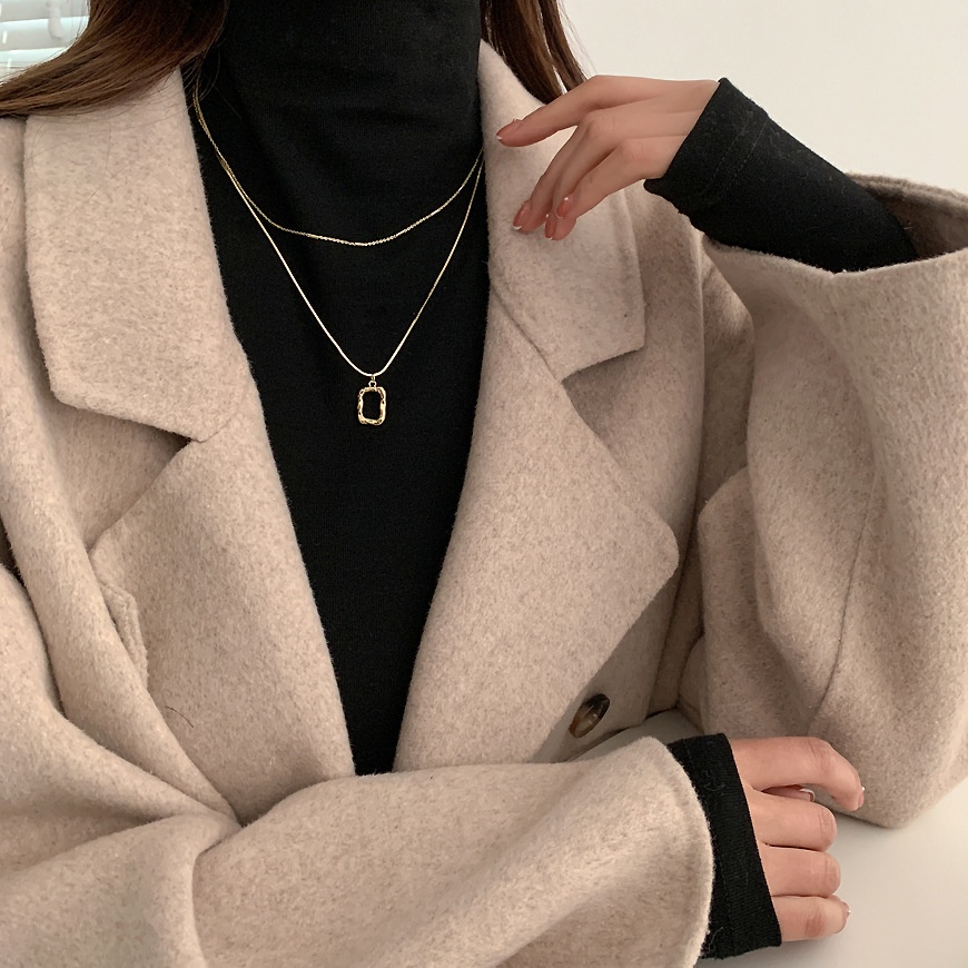 Kalung dua layer liontin segi abstrak titanium anti karat