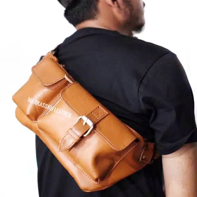 TAS SELEMPANG PRIA WAIST BAG TAS KULIT ASLI GARUT PREMIUM  01