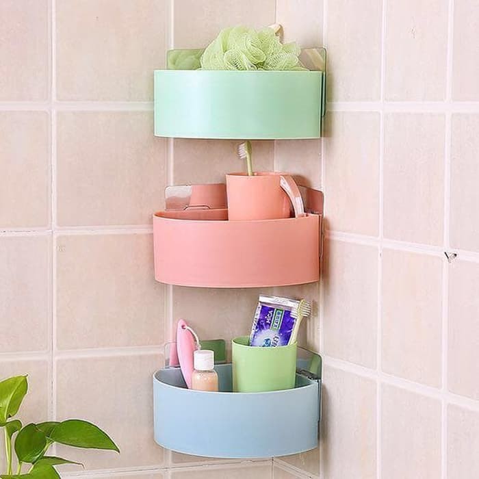 Triangle Shelves Rak Sudut Tempat Sabun dan Shampo Serbaguna Perlengkapan Kamar Mandi Segitiga