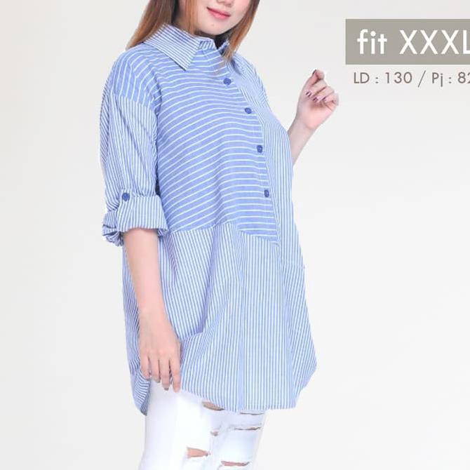 MDNgeo LD 130 XXXL atasan wanita KEMEJA jumbo big size muslim - Biru Muda