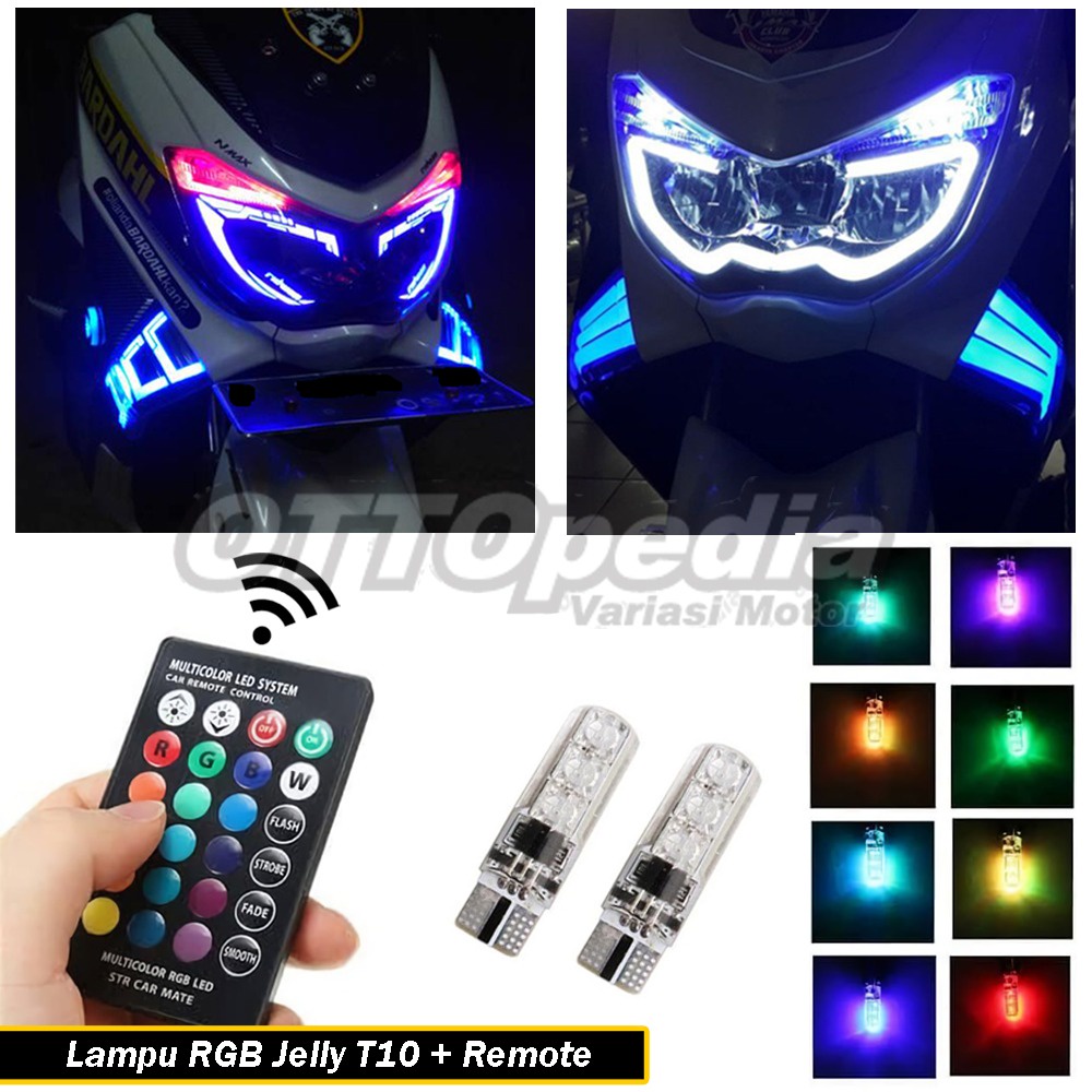 Lampu LED Sen Sein Senja Colok T10 Dop Jely Kedip DRL Flash RGB + Remote Mobil Motor Nmax Aerox Vari