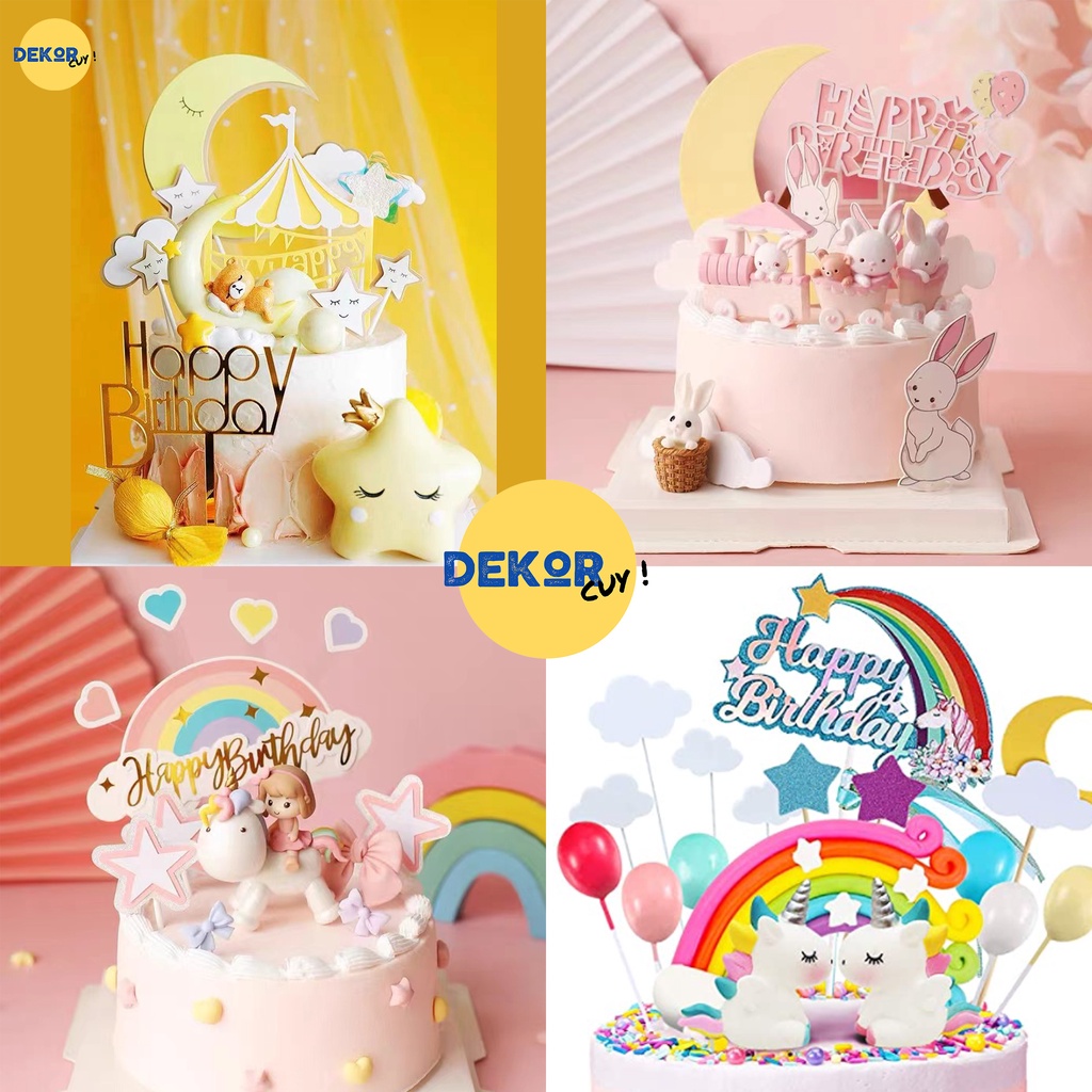 CAKE TOPPER KUE ULANG TAHUN 1 SET WITH BOX PACKAGING cake topper birthday UNICORN RABBIT SLEEPING BE