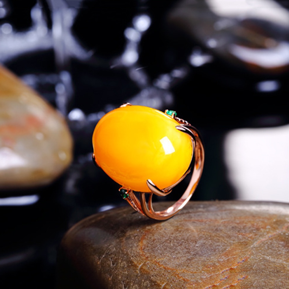 Hu Hu Hu Hu Hu Alat Bantu Pasang Kacamata♡ Cincin Wanita Model Terbuka Hias Batu Amber Imitasi Bentuk Oval Gaya Vintage Untuk Pernikahan / Hadiah