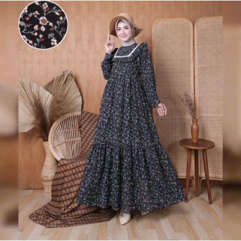 Gamis ceruty babydoll bunga kecil