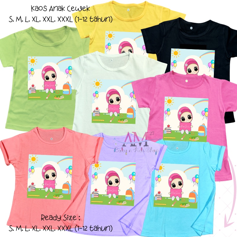 K002-KTL Baju Kaos Anak Cewek 3-10 tahun ukuran S.M.L.XL.XXL.XXXL Hijab Keep Smile