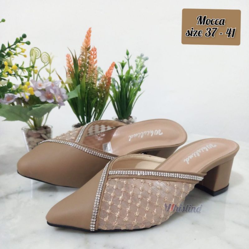 RANIA HELLS - SENDAL HELLS BROKAT HAK 5 CM SOL KARET MUTIARA | WEDDING SHOES