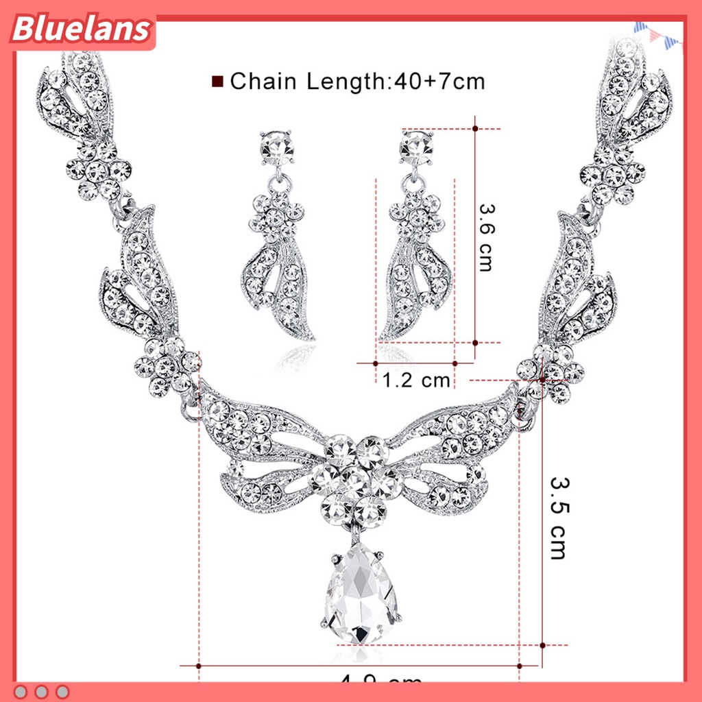 1 Set Perhiasan Kalung Anting Berlian Imitasi Adjustable Untuk Pernikahan