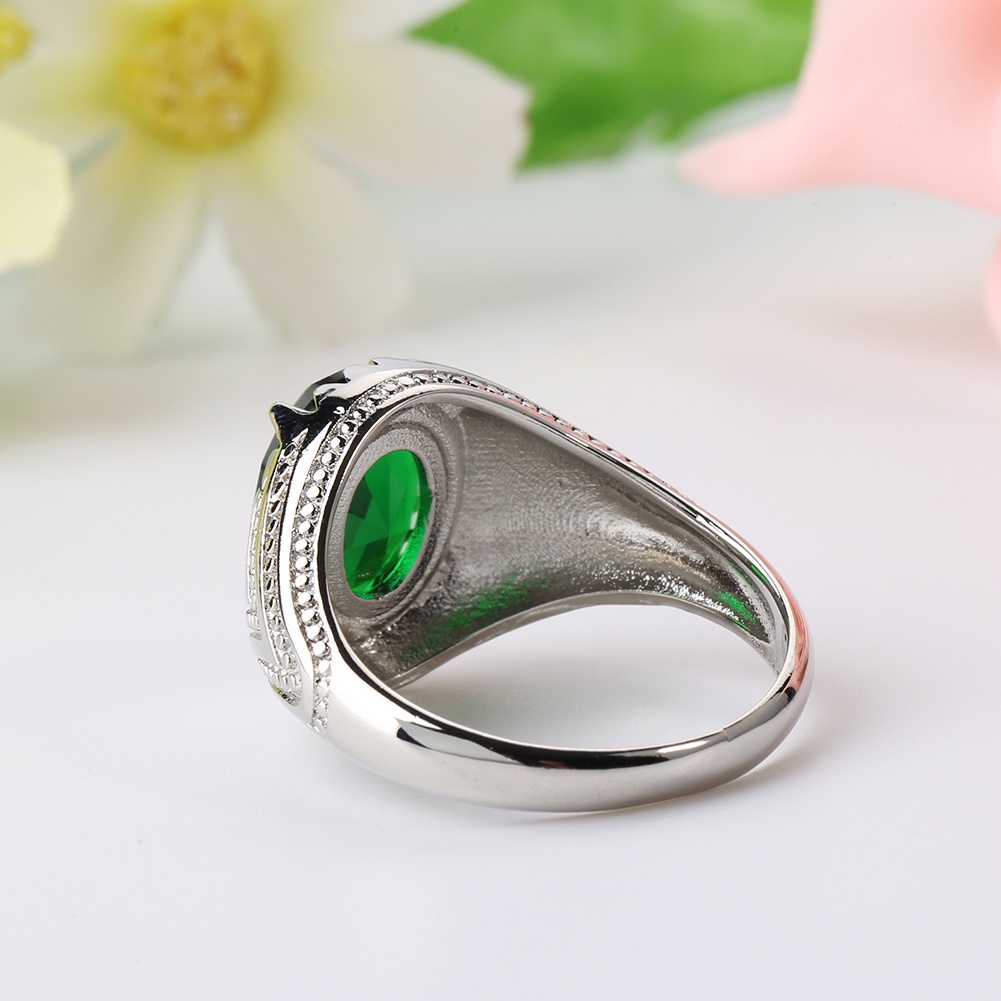 Hu Hu Hu Hu Hu Alat Bantu Pasang Kacamata♡ Cincin Alloy Hias Batu Emerald Oval Hijau + Berlian Imitasi Untuk Pria