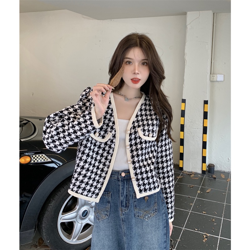 XIAOZHAINV Korean style Cardigan Lengan Panjan Wanita Crop