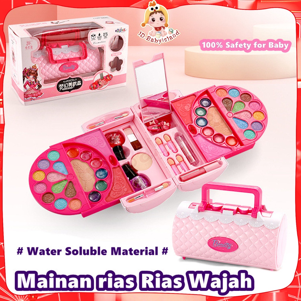 Mainan rias Rias Wajah untuk anak perempuan, kosmetik bayi non-toksik Kosmetik bayi, lipstik, perona mata, perona pipi, cat kuku, Kotak rias 22 IN 1 Bahan yang larut dalam air