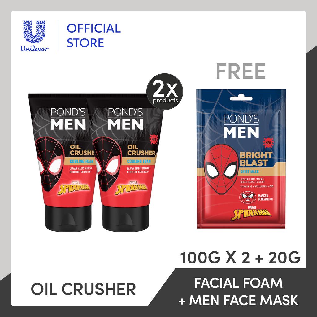Buy 2x Ponds Men Oil Crusher Facial Foam 100G Free Ponds men Bright Blast Sheet Mask 20g