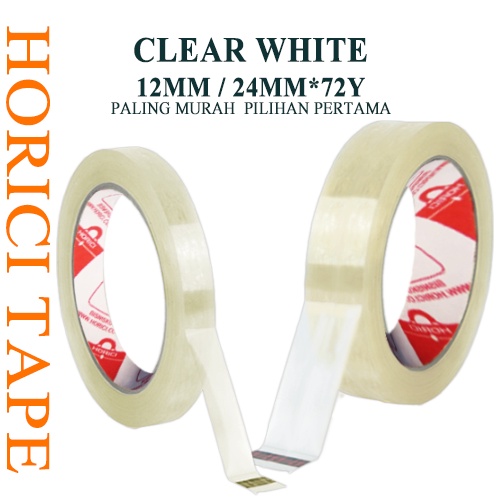 HORICI TAPE 12mm*72yard dan 24mm*72yard Lakban / Solatip super clear Isolasi atk super clear transparan/isolasi