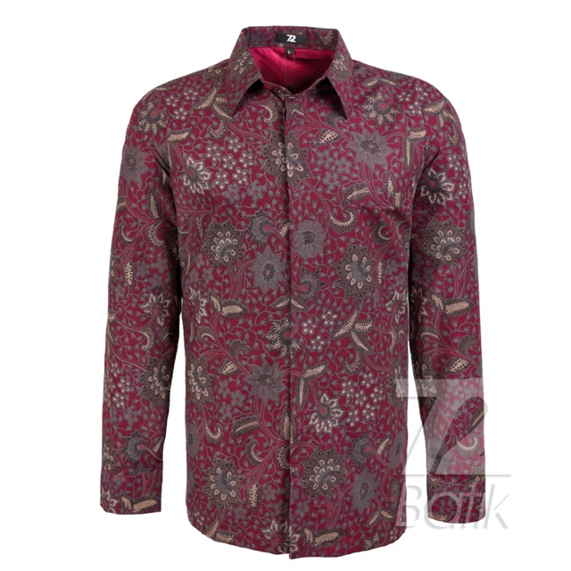 KEMEJA BATIK PRIA Lengan Panjang Premium Kembang Setaman Merah Maroon 722903 Cap 72 - Baju Kemeja Atasan Pakaian Setelan Batik Pria Cowok Laki Laki Remaja Keluarga Kantor Lengan Panjang Modern Slimfit Slim Fit Premium Kekinian