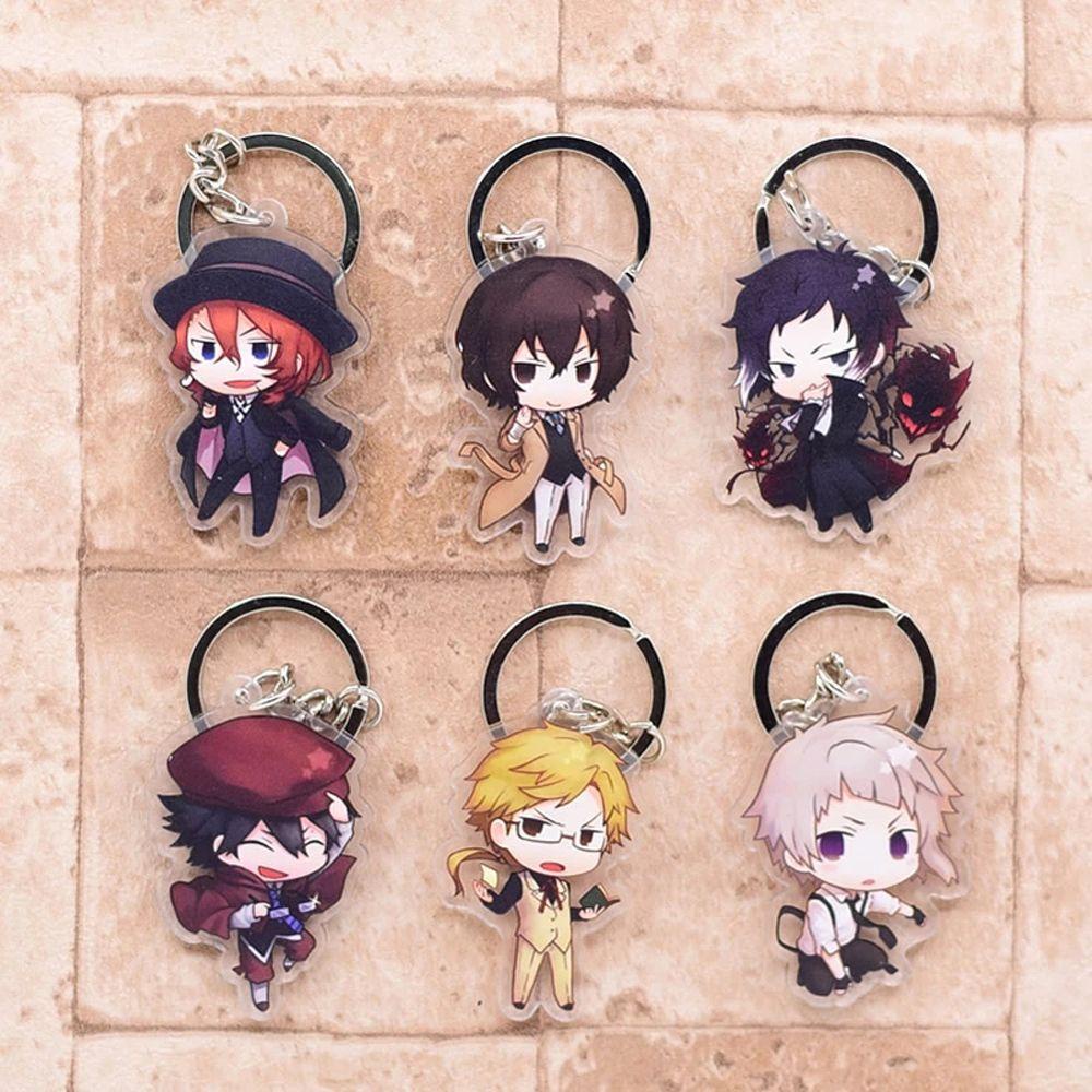 [Elegan] Bungo Stray Dogs Keyring Aksesoris Anime Dua Sisi Liontin Jepang Kartun Key Rings