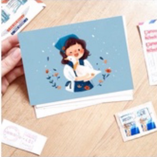 

Postcard kartu Ucapan Happy Girl With Goode Flower