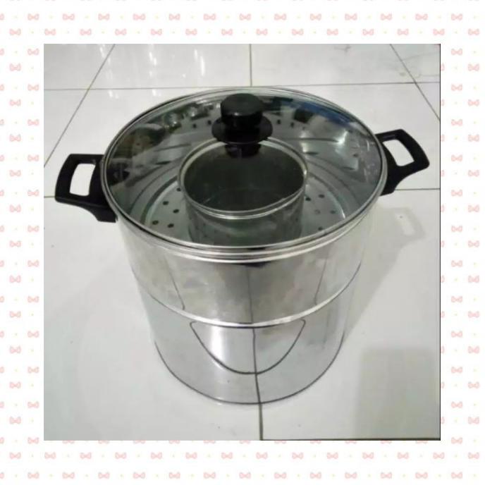Kualitas Terbaik] Dandang Bakso Stainless Tutup Kaca Ukuran 26Cm Panci Bakso Tutup Kaca - Dandang