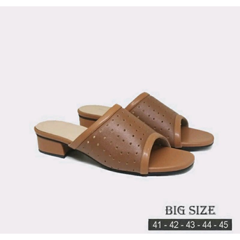 Sendal Pesta Wanita Big Size 41-45 Slop Ibu2 Pengajian kulit Size JUMBO Kasual Ukuran Besar Coffe, 42