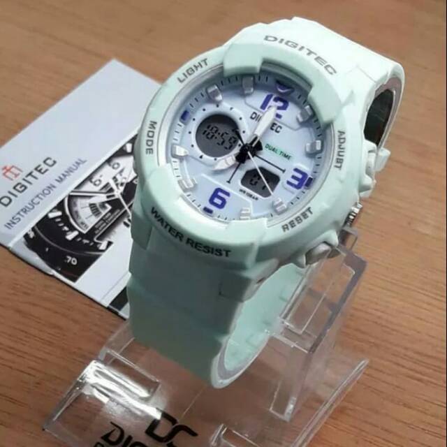 JAM TANGAN WANITA DIGITEC RUBBER HIJAU PUTIH DG2111T ORIGINAL TIME DOUBLE