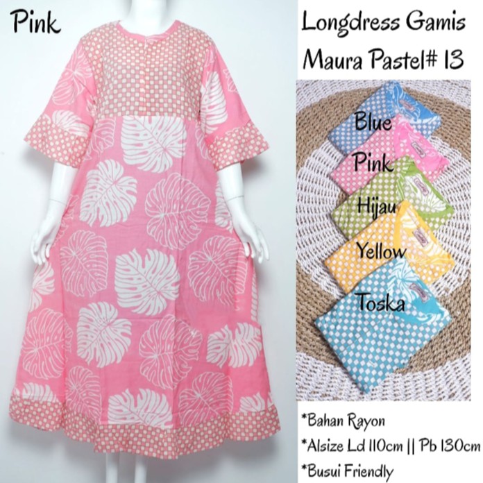 Longdress Gamis Maura Pastel Daun Janda Bolong/Daster/Longdres/Baju Tidur Wanita