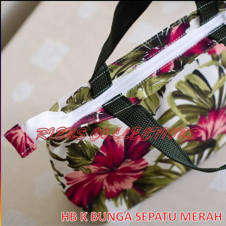 HANDBAG KANVAS MOTIF BUNGA SEPATU MERAH. Riens Collections