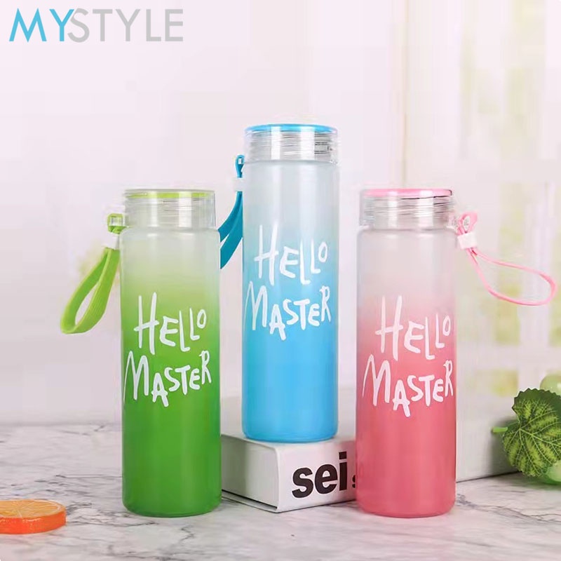 HAPPY TIME BOTOL MINUM KACA HELLO MASTER TUMBLR WARNA GRADASI DENGAN BOX