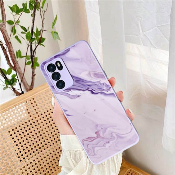 Softcase Glass Macaron Lilac [SM29] For Oppo Reno 6 4G A5s A16 A15 Reno 5F Reno 5 A54 | Case Oppo A1