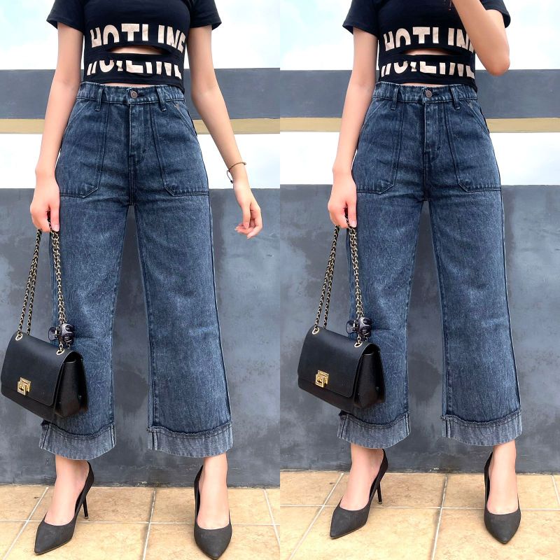 MDLV ~ Celana Jeans Kulot Allice Rollup Celana Jeans Panjang wanita Good Quality Celana Jeans Cewek best Seller Fashion Wanita