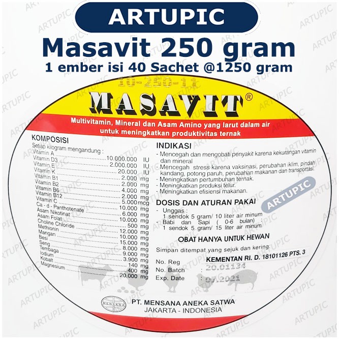 MASAVIT 250 Gram Multivitamin Asam Amino Mineral Unggas Ayam Sapi Babi Mensana Artupic