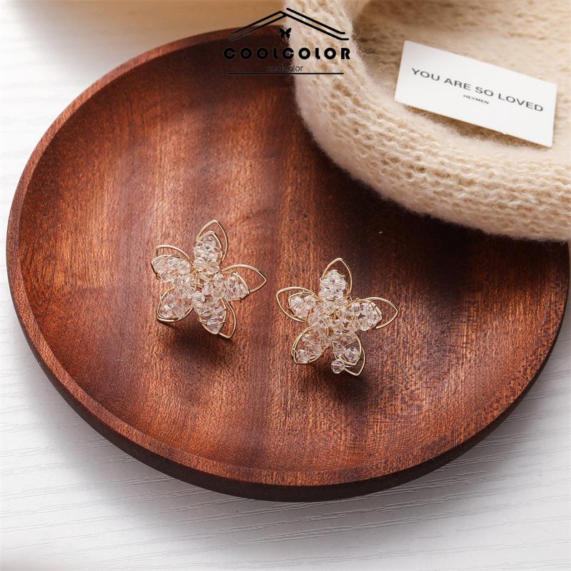 COD❤️1 Pasang Anting Perak S925 Bunga Bola Kaca Jarum Hypoallergenic Dan Anti-memudar Perhiasan Hadiah Fashion Aksesoris Wanita Murah